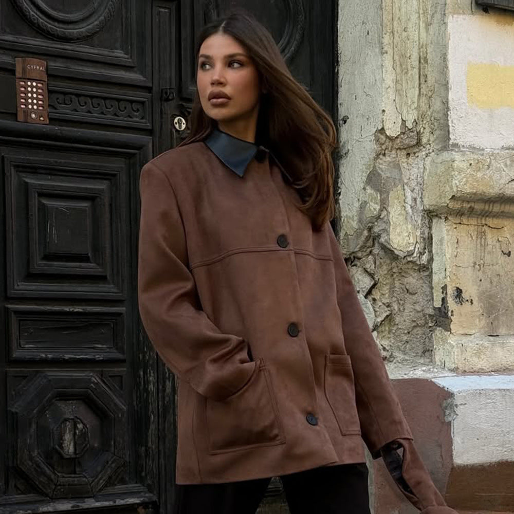 Oversized faux leather jacket for women with a chic collar Lune London