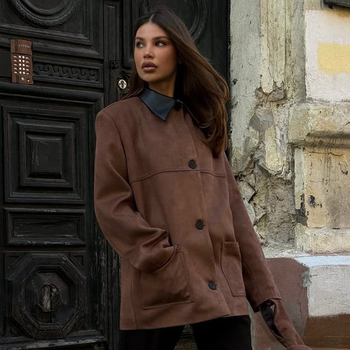 Oversized faux leather jacket for women with a chic collar Lune London