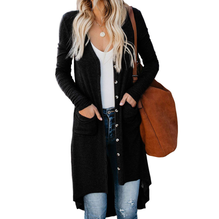 Ladies Long Cardigan Sweater with Buttons and Pockets Lune London