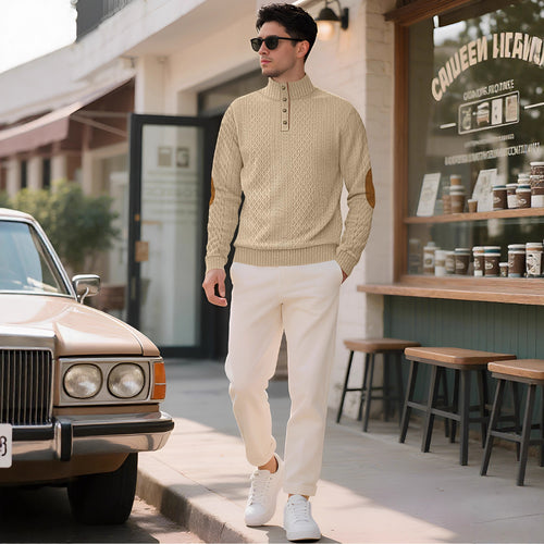 Knit sweater for men with high collar and stylish buttoned cuffs Lune London