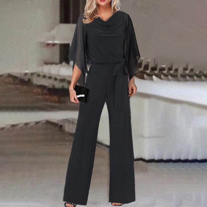 Women’s Wide-Leg Jumpsuit with Cascading Neckline & Lace-Up Waist | Lune London