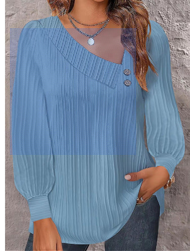 Ladies Elegant top with textured ribbed design and chic button details
