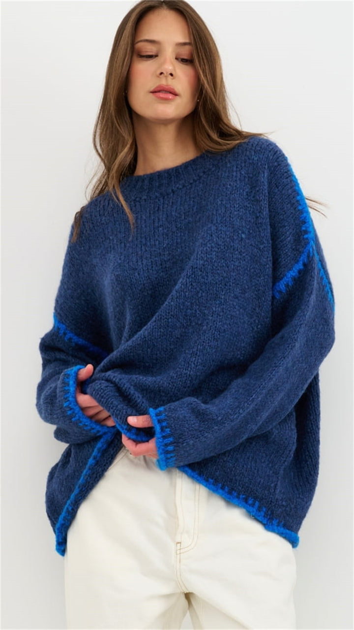 Pull en tricot décontracté pour femmes avec ourlet accentué en couleur Chic & Stil