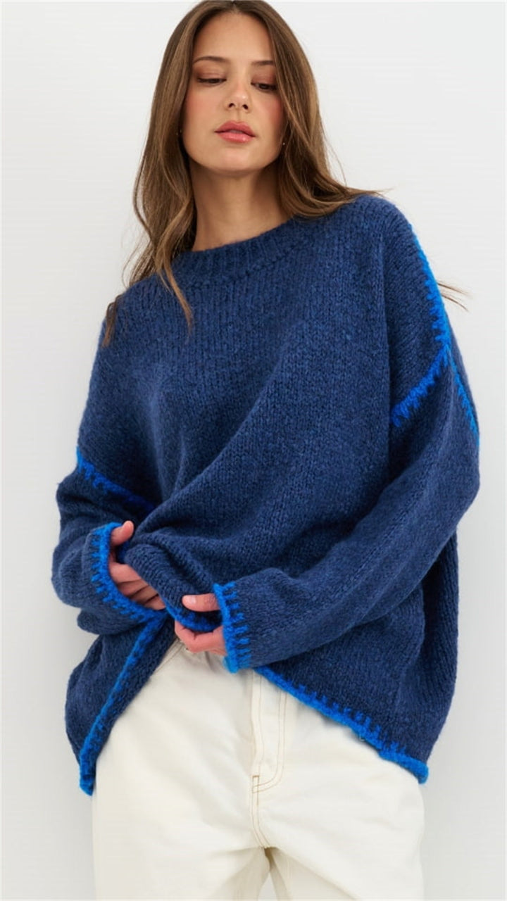 Lune London | Women's Cozy Knitted Sweater with Contrasting Accent Details