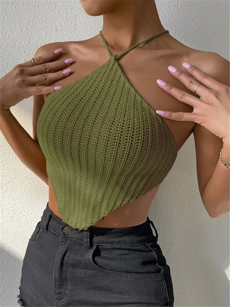 Women crochet crop-top with asymmetrical design Lune London