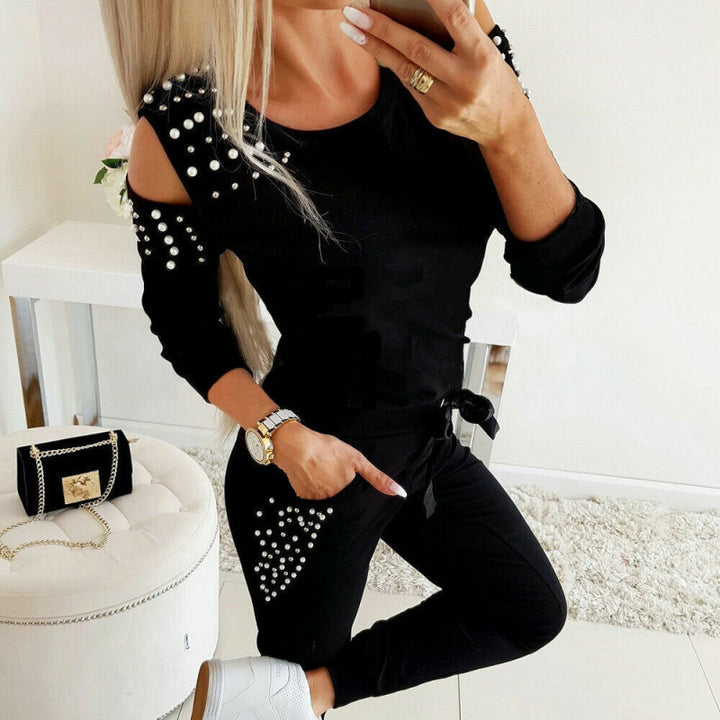 Women Tracksuit Set with Beads on Sleeveless Shoulders Lune London