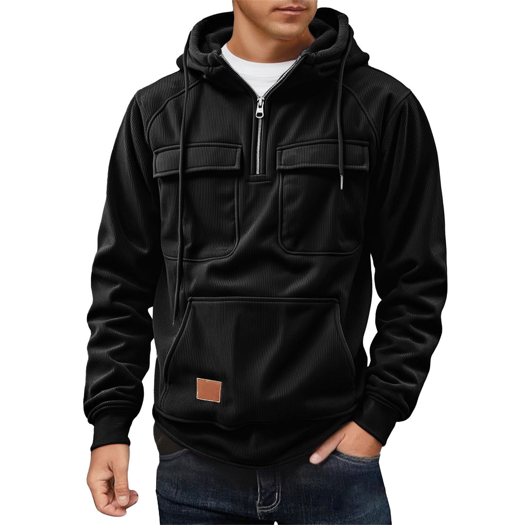 Fleece pullover for men with zip collar and practical pockets Lune London