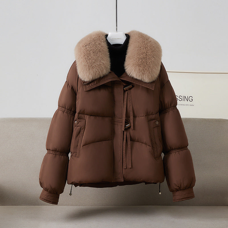 Ladies stylish winter puffer coat with removable faux fur collar Lune London