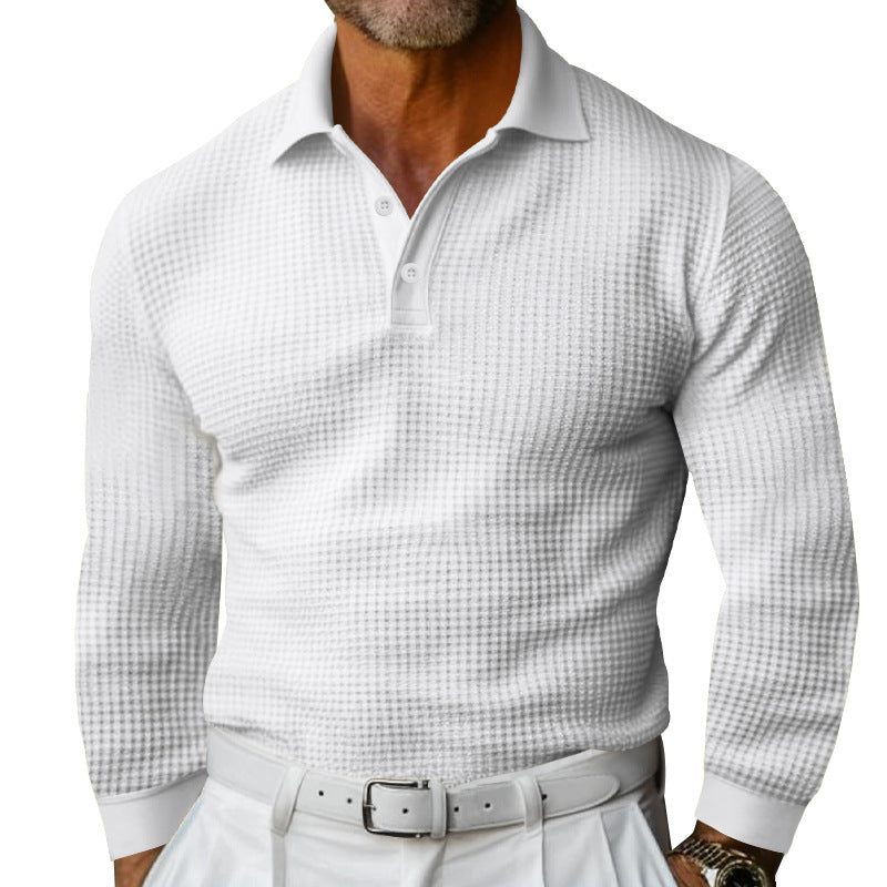 Men's long sleeve polo shirt with textured fabric and stylish collar Lune London