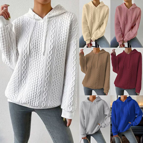 High-quality knit sweater for women with hood and decorative cable pattern Lune London