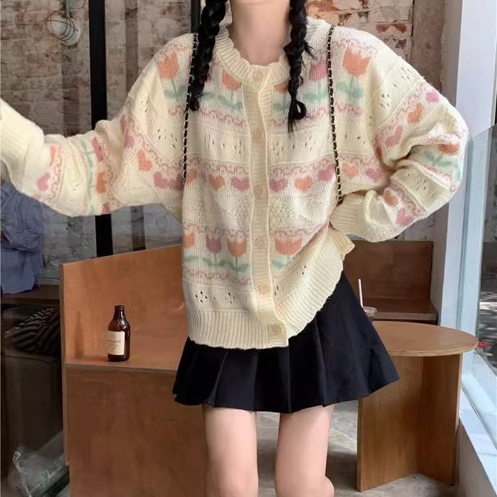 Women's knit jacket with a floral pattern and a relaxed fit Lune London