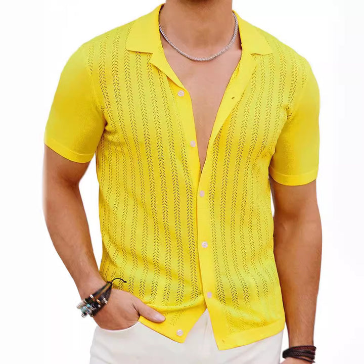 Short Sleeve Knit Shirt for Men with Textured Design Lune London