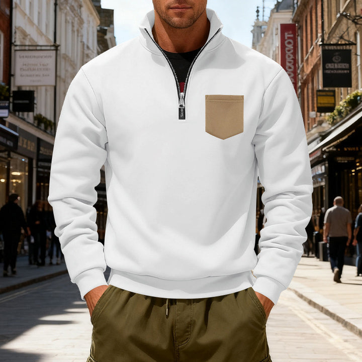 Men's fashionable sweatshirt with half zipper and applied pocket Lune London