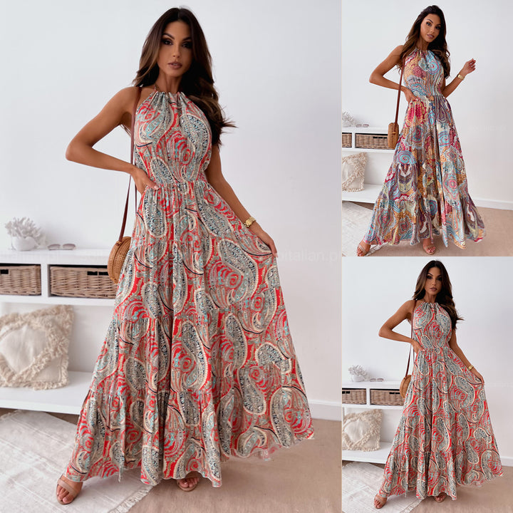 Maxi dress for women in boho style with a scoop neck and flowy skirt Lune London