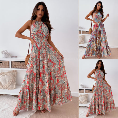Maxi dress for women in boho style with a scoop neck and flowy skirt Lune London
