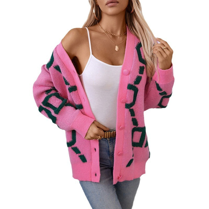 Ladies oversized knitted jacket with a striking design and buttons Lune London