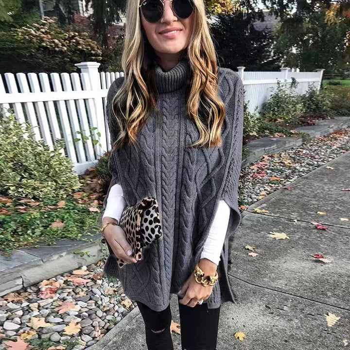 Knitted poncho for women with high collar Lune London