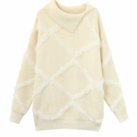 Ladies Large knitted sweater with geometric pattern and high collar Lune London