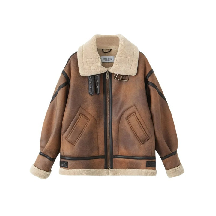 Trendy faux leather jacket for women with elegant high collar Lune London