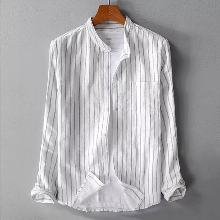 Casual long sleeve shirt for men with fine stripes and chest pocket Lune London
