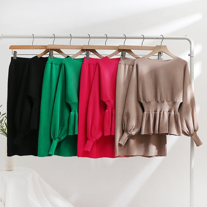 Elegant knitted set for women with gathers and balloon sleeves Lune London