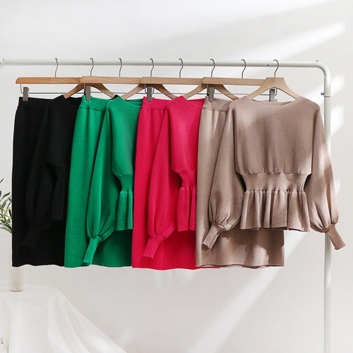 Elegant knitted set for women with gathers and balloon sleeves Lune London