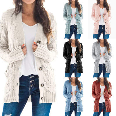 Knitted cardigan for women with cable pattern and practical pockets Lune London