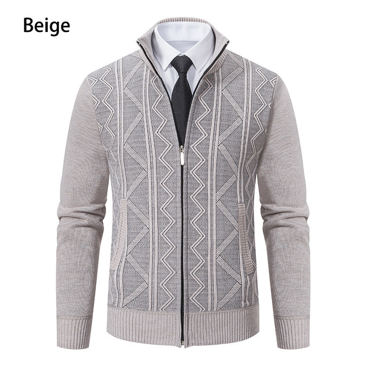 Men's knitted jacket with raised braid design and high funnel neck Lune London