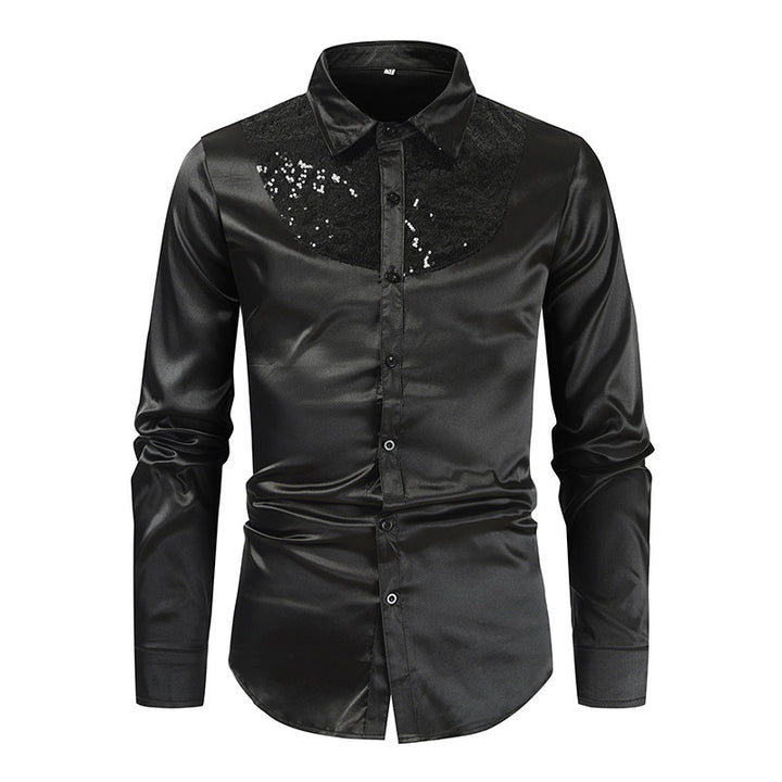 Elegant satin shirt for men with sequin inserts Lune London