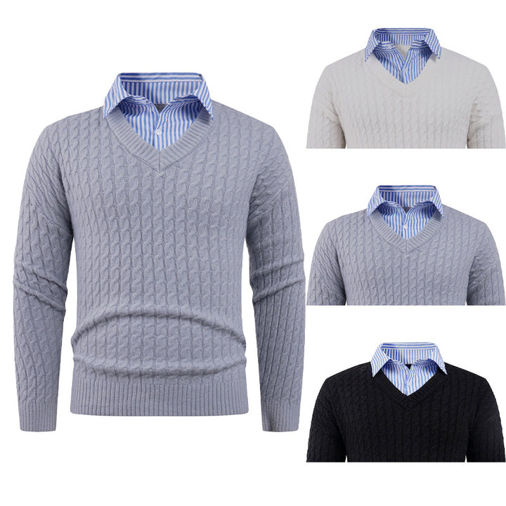 Men's elegant knit sweater with V-neck and fine structure Lune London