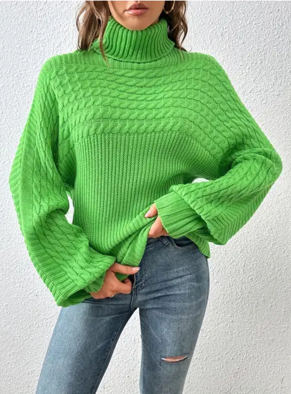 Ladies Comfortable Turtleneck Sweater with Textured Design Lune London