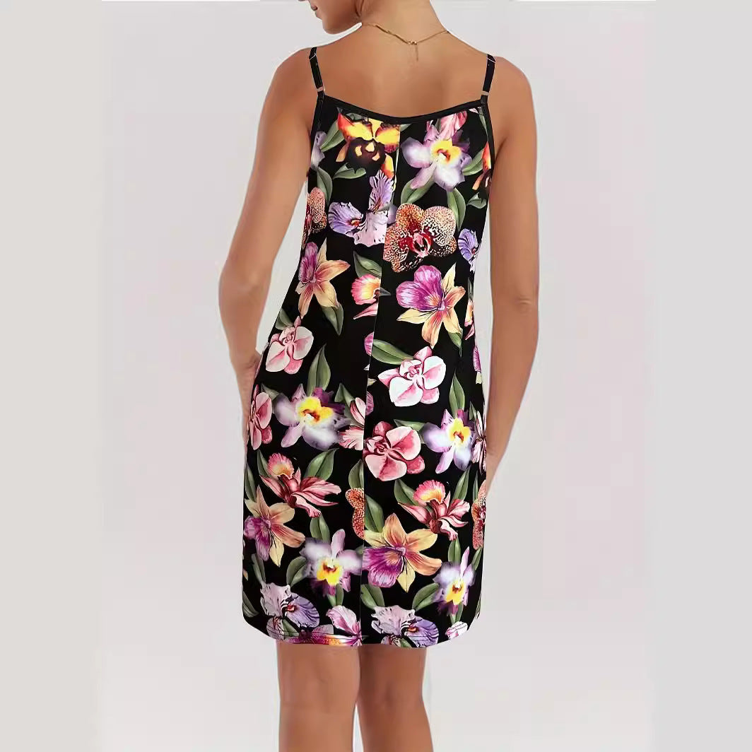 Floral summer dress for ladies with spaghetti straps and A-line Lune London