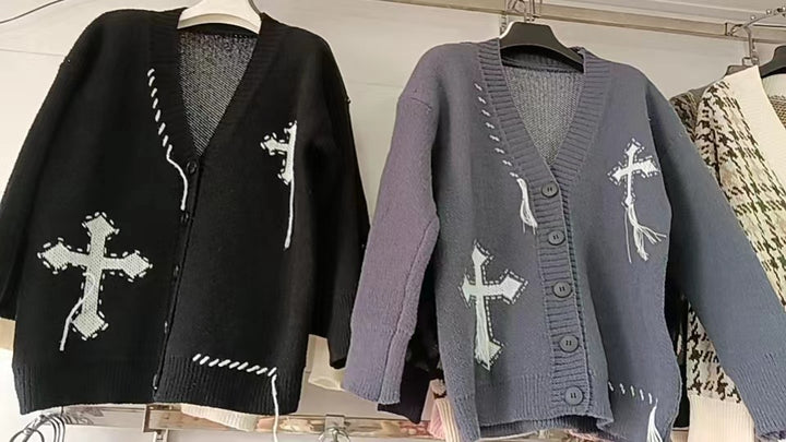 Ladies fashion cardigan with crossed applications and button details Lune London