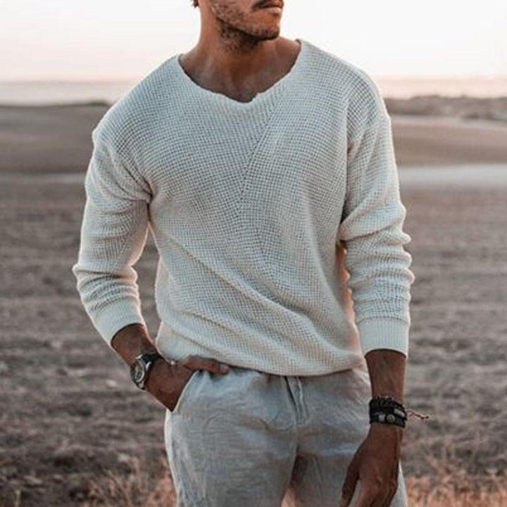 Men's sweater with V-neck and textured design Chic and Style