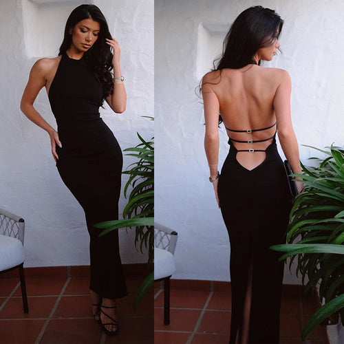 Elegant maxi dress for women with open back Lune London