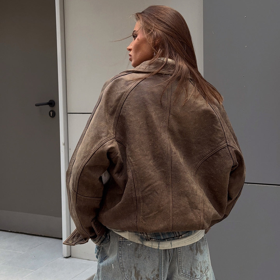 Leather jacket for women with a relaxed cut and oversized fit Lune London