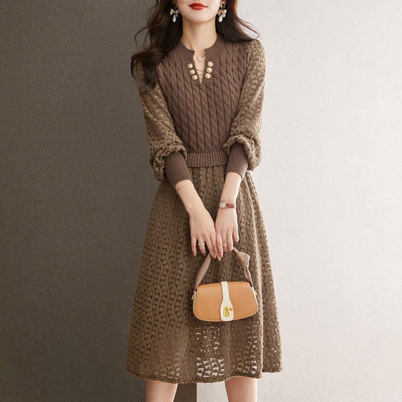 Robe en tricot pour femmes avec corsage structuré et partie jupe élégante Chic & Stil