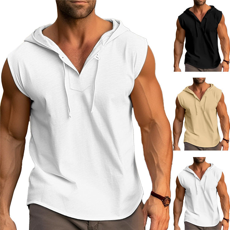 Men's sleeveless training T-shirt with a practical hood design Lune London