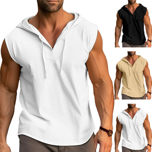 Men's sleeveless training T-shirt with a practical hood design Lune London