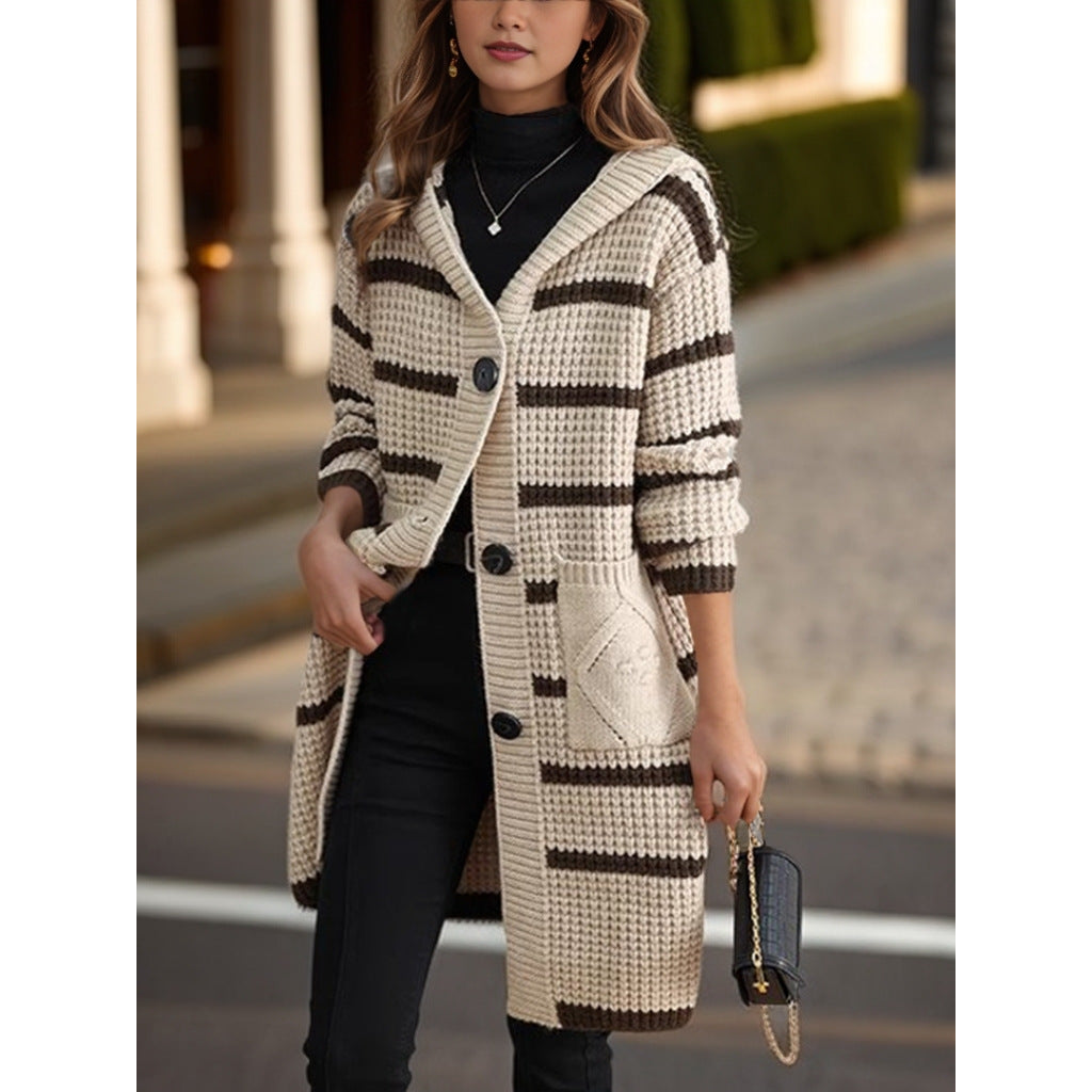 Knitted coat for women with hood and pockets Lune London