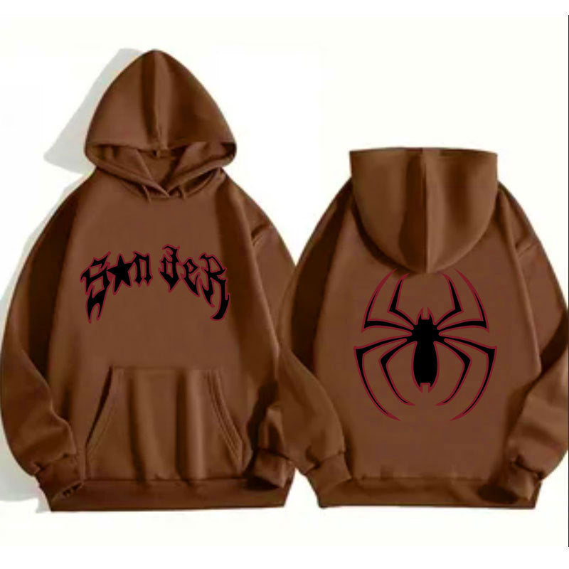 Women's hoodie with striking spider motif and coarse lettering Lune London