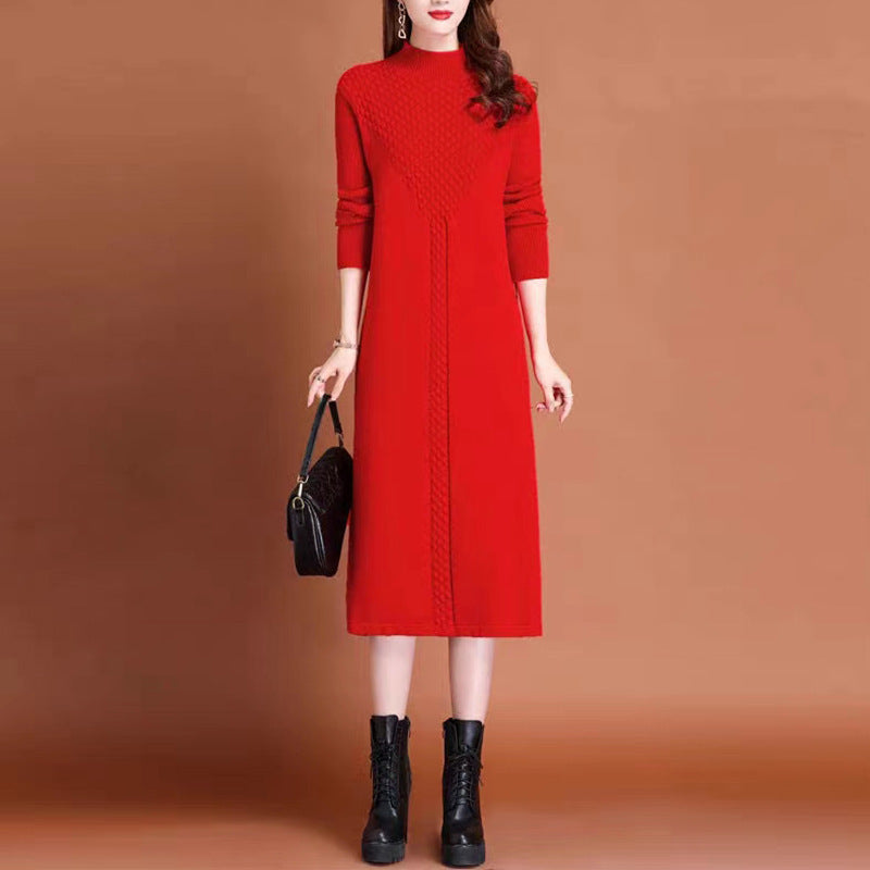 Maxi knit dress for women with high collar and elegant braided details Lune London