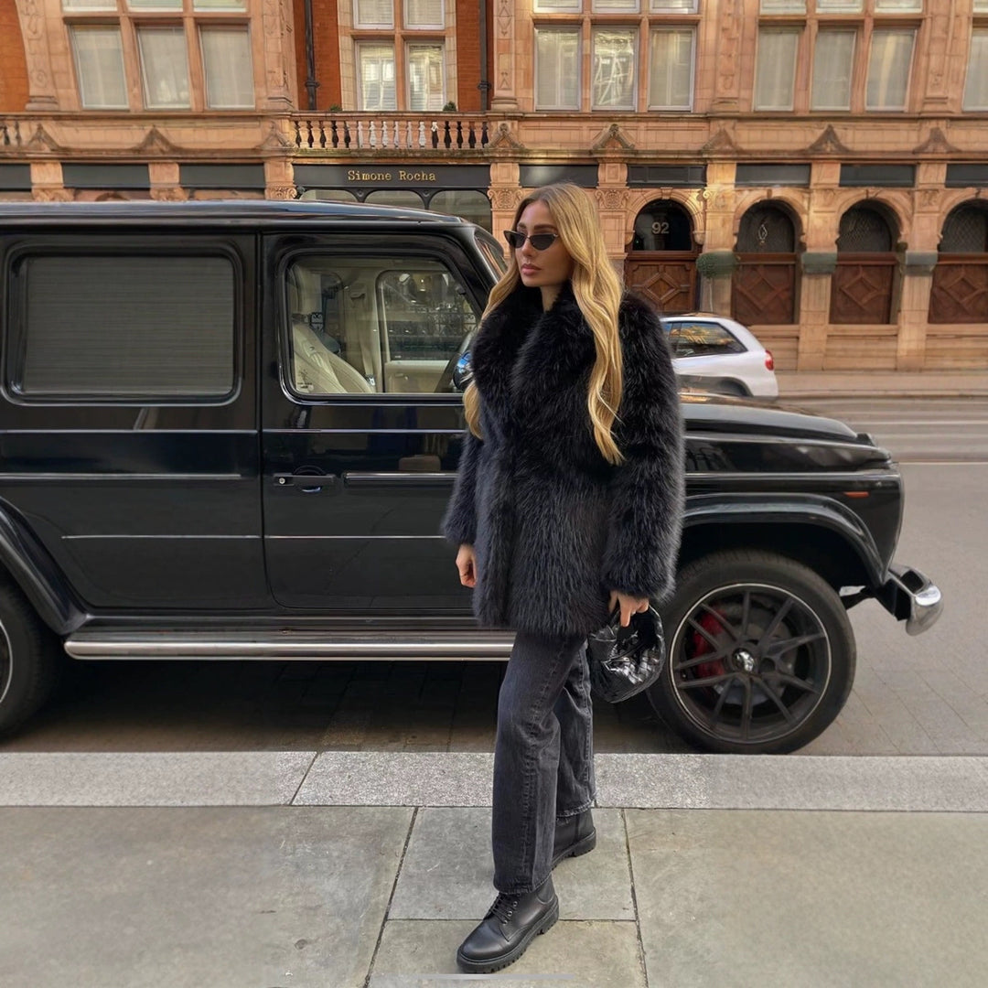 Women Elegant Oversized Faux Fur Coat with Wide Sleeves Lune London