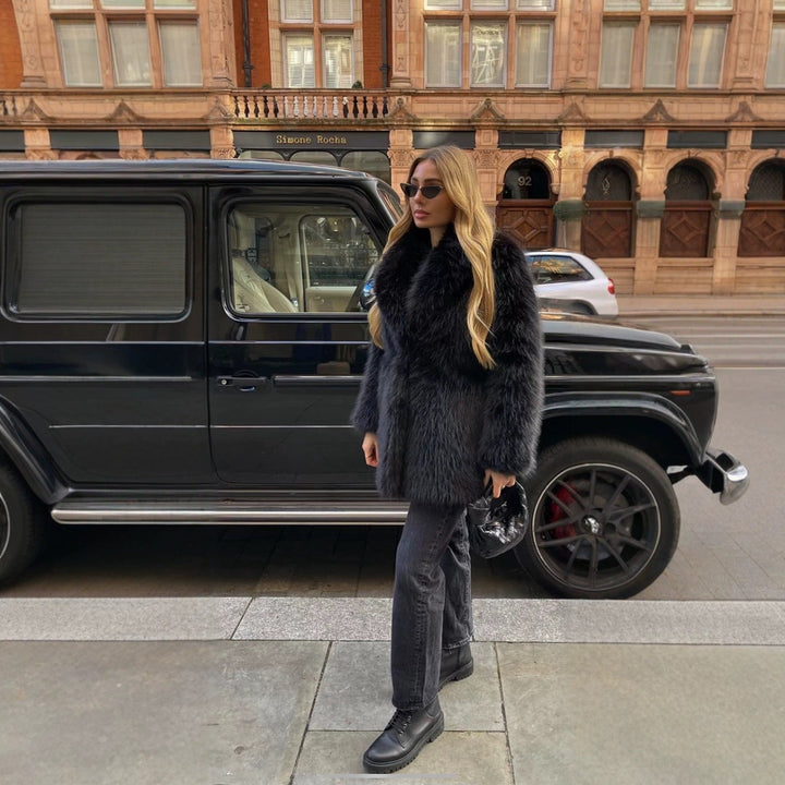 Women Elegant Oversized Faux Fur Coat with Wide Sleeves Lune London