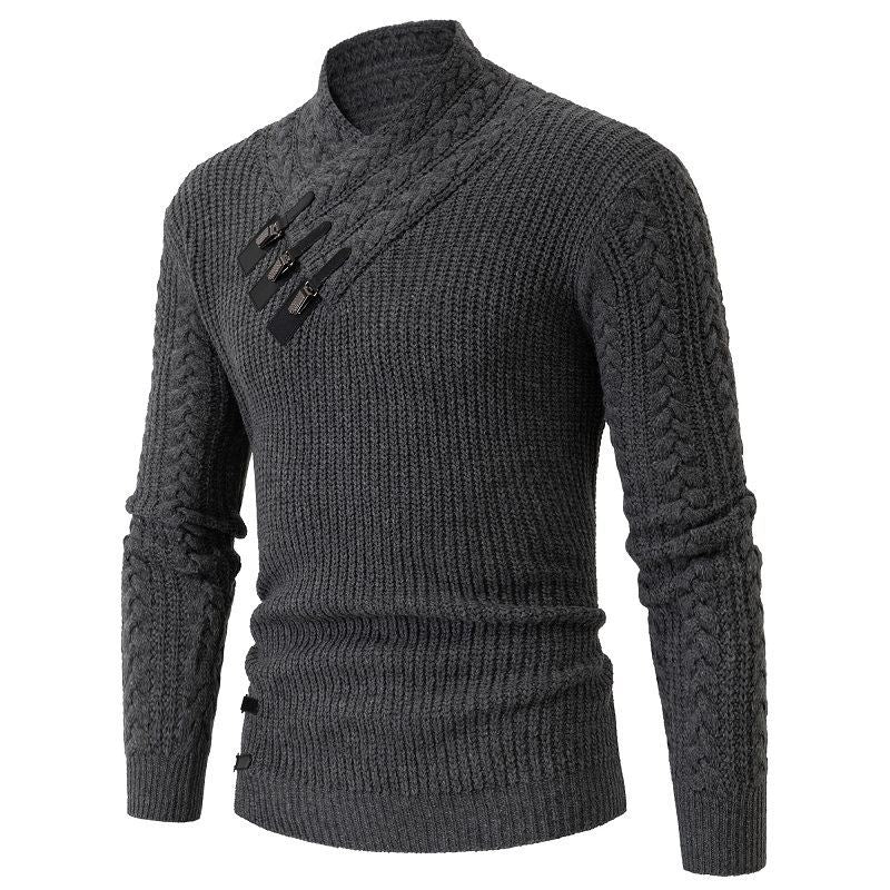 Knitted sweater for men with asymmetrical collar and decorative zipper Lune London