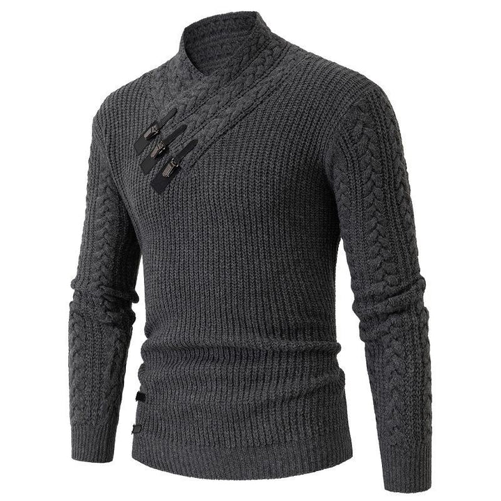 Knitted sweater for men with asymmetrical collar and decorative zipper Lune London