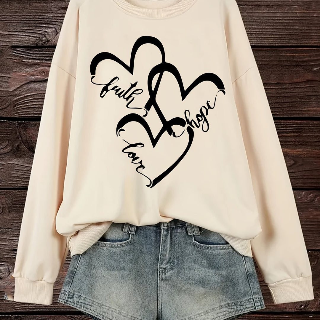 Sweatshirt pour femmes avec motif de cœur romantique et impression inspirante Chic & Stil