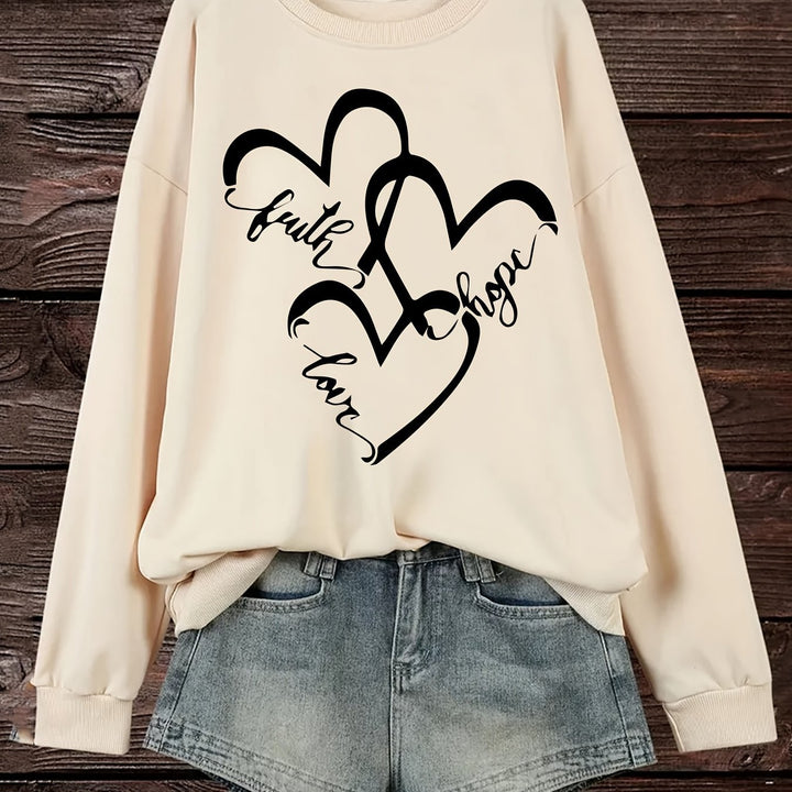 Sweatshirt pour femmes avec motif de cœur romantique et impression inspirante Chic & Stil