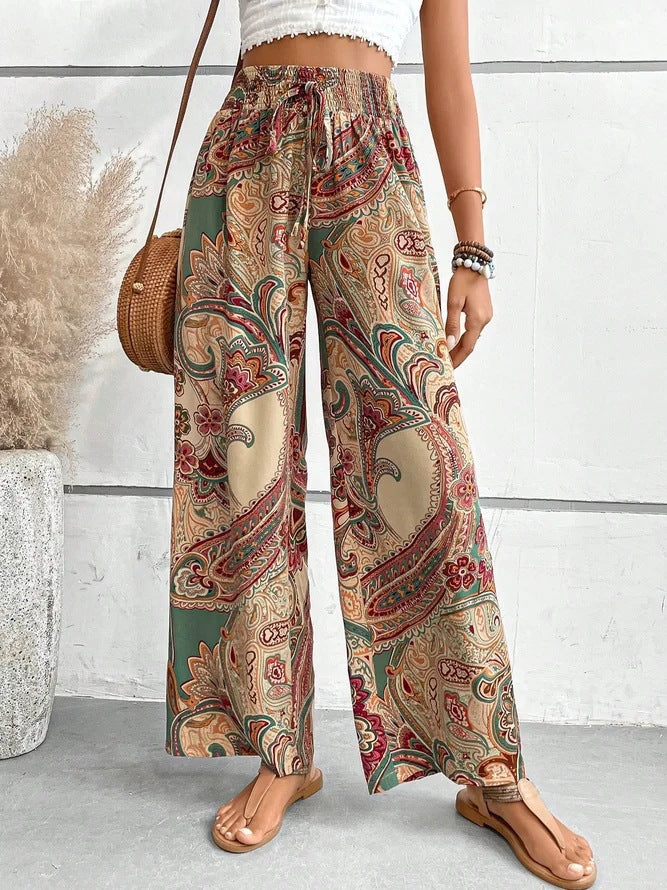Wide-leg pants for women with paisley print Lune London