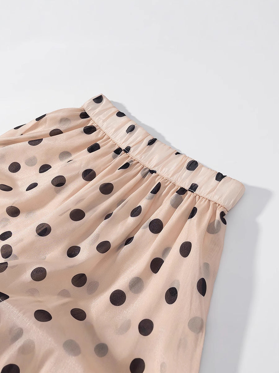 Maxi skirt for women with voluminous ruffles and polka dots Lune London